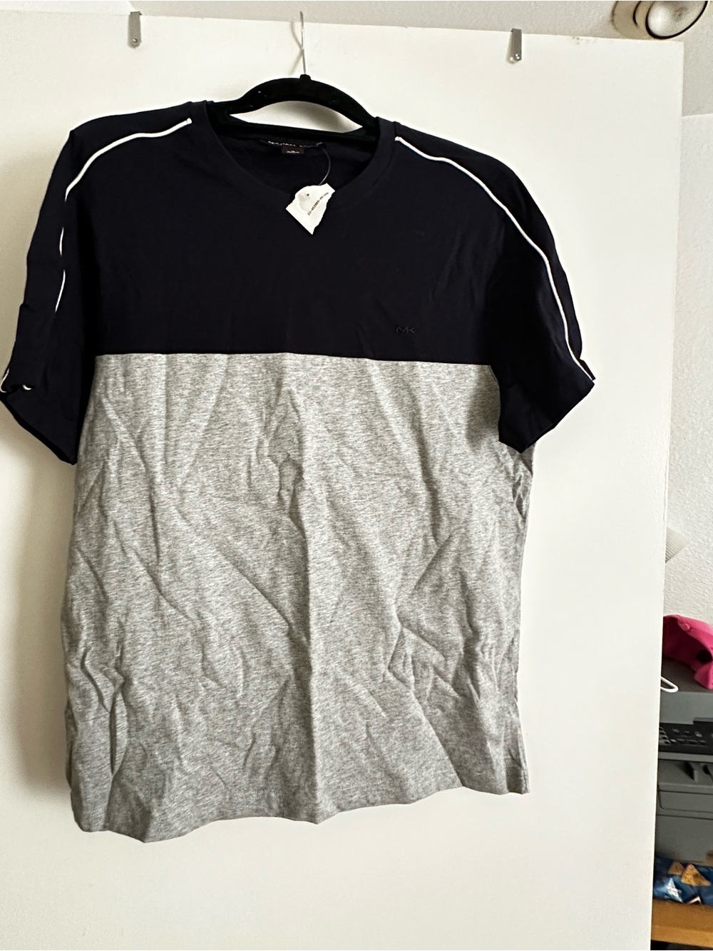 Michael Kors Men's Two-Tone Navy and Light Gray Crewneck T-Shirt